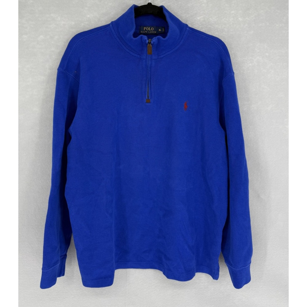 Polo Ralph Lauren Sweater Mens XL Blue Quarter Zip‎ Mock Neck Cotton Pony Logo